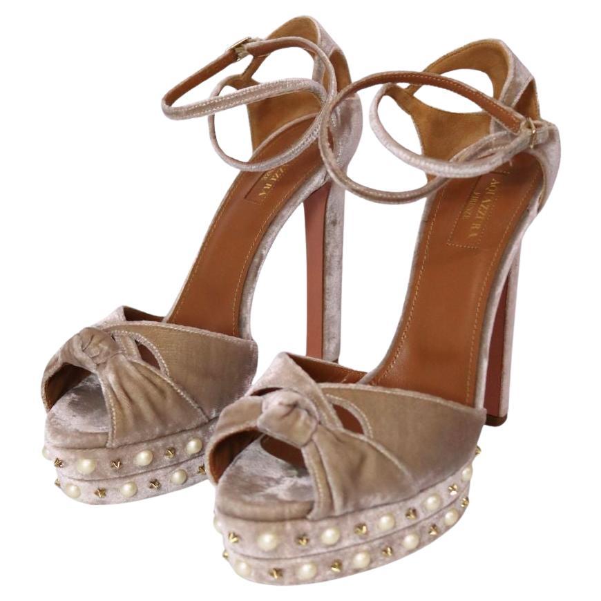 Aquazzura Harlow Pearl Velvet Sandals EU 39.5 For Sale