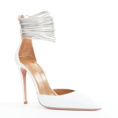 AQUAZZURA Hello Lover 105 weißes Kalbsleder silberne Kordelpumps EU37.5