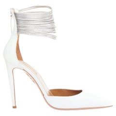 AQUAZZURA Hello Lover 105 weißes Kalbsleder silberne Kordelpumps EU37.5