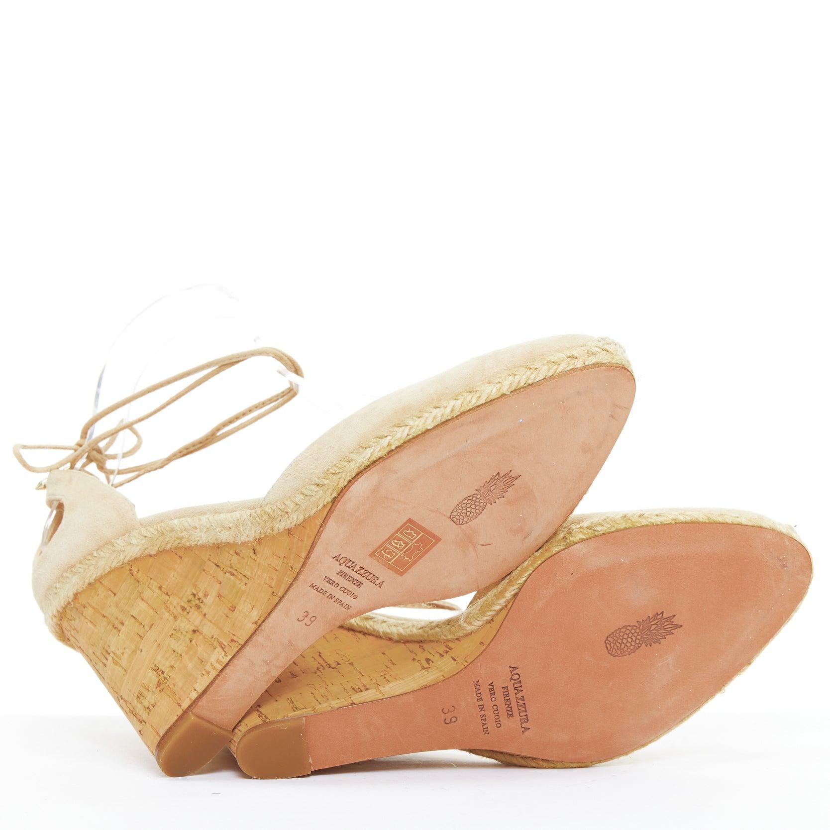 AQUAZZURA Karlie nude suede jute cork wedge pumps EU39 For Sale 6