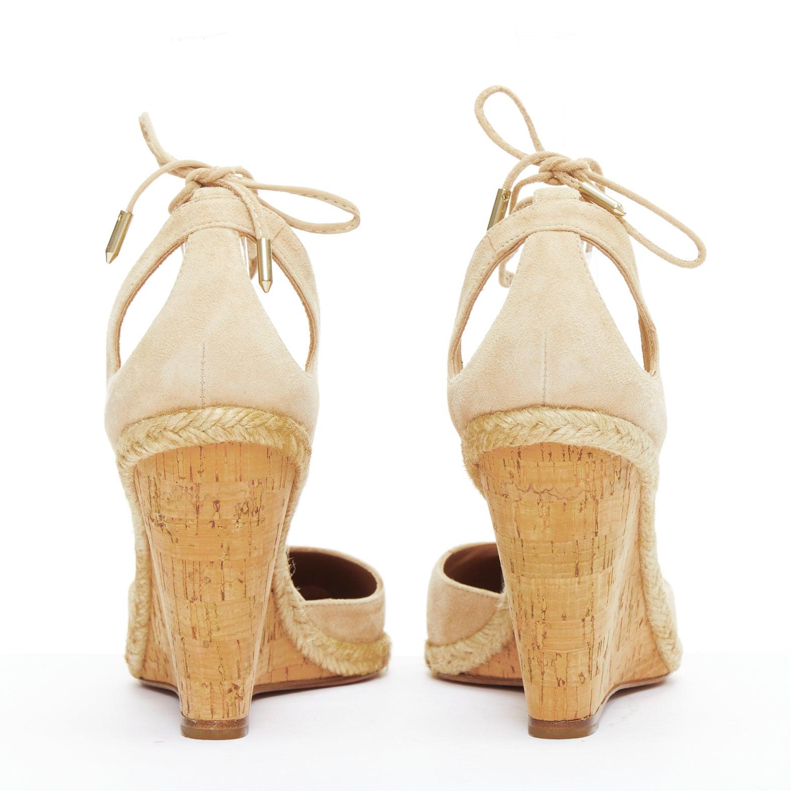 Women's AQUAZZURA Karlie nude suede jute cork wedge pumps EU39 For Sale