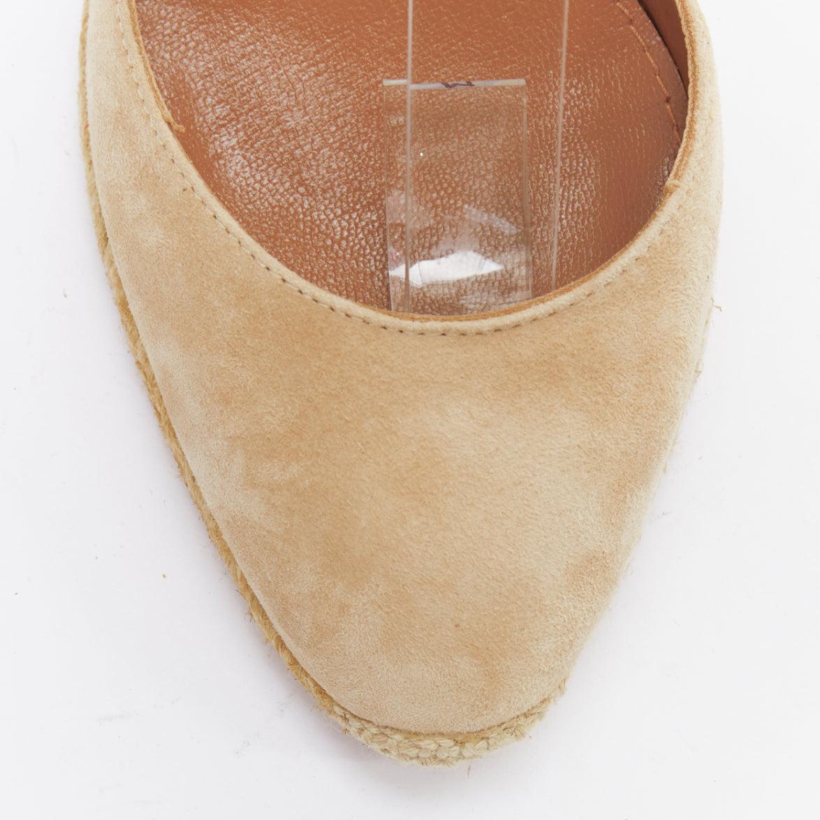 AQUAZZURA Karlie nude suede jute cork wedge pumps EU39 For Sale 1