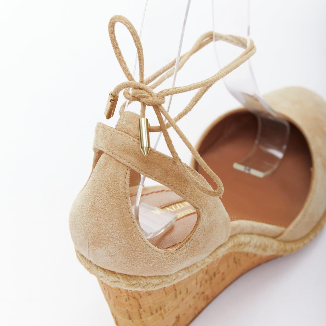 AQUAZZURA Karlie nude suede jute cork wedge pumps EU39 For Sale 2