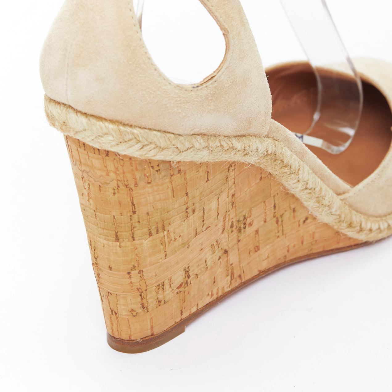 AQUAZZURA Karlie nude suede jute cork wedge pumps EU39 For Sale 3