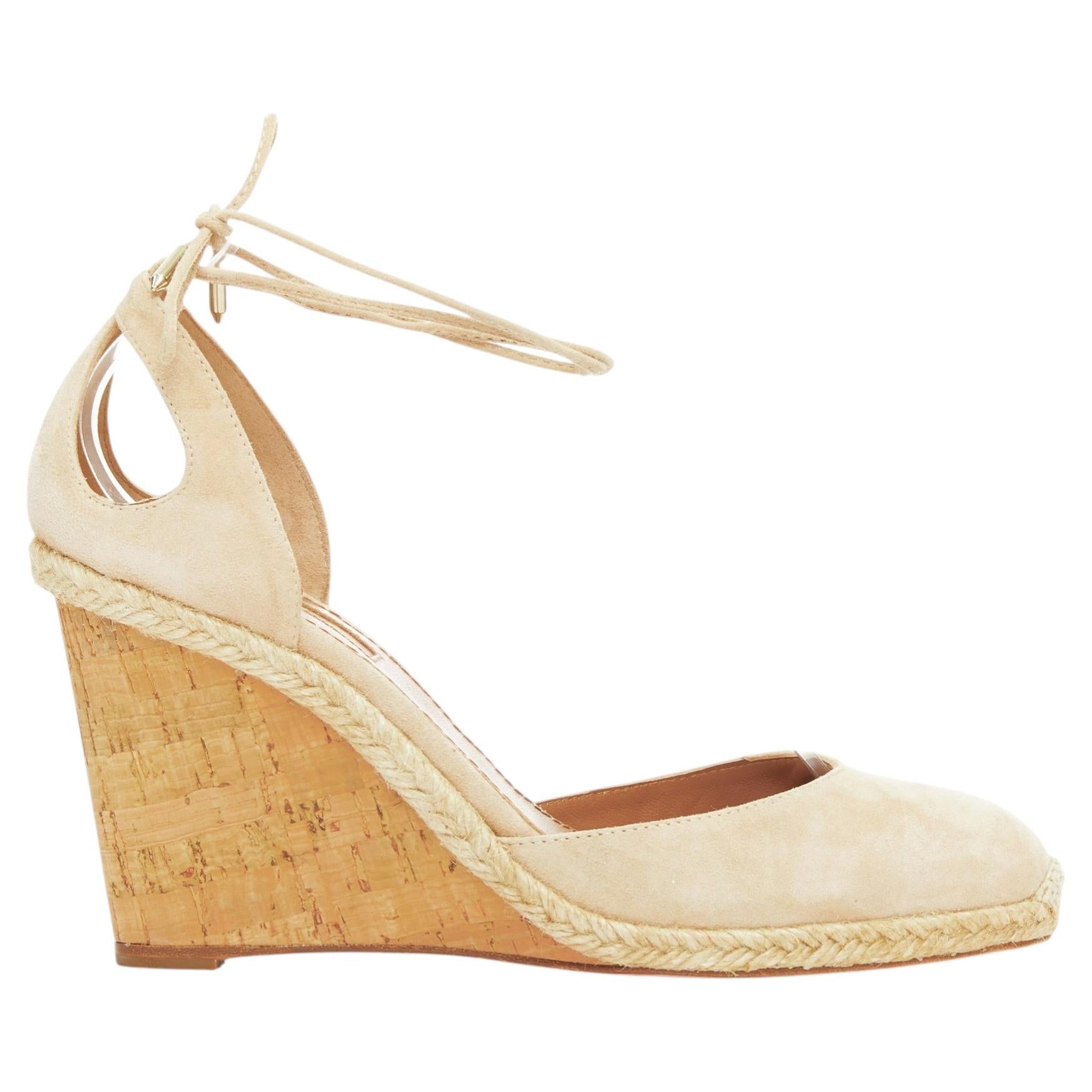 AQUAZZURA Karlie nude suede jute cork wedge pumps EU39 For Sale