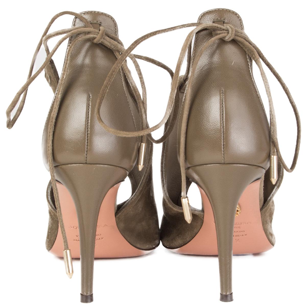 AQUAZZURA khakigrüne NOMAD Cut-Out-Sandalen aus Wildleder NOMAD Schuhe 37,5 (Beige) im Angebot