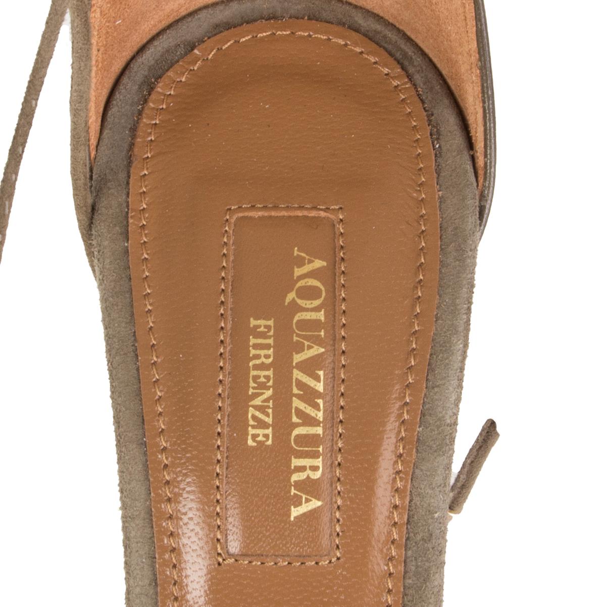 Beige AQUAZZURA khaki green suede NOMAD Cut-Out Sandals Shoes 37.5 For Sale
