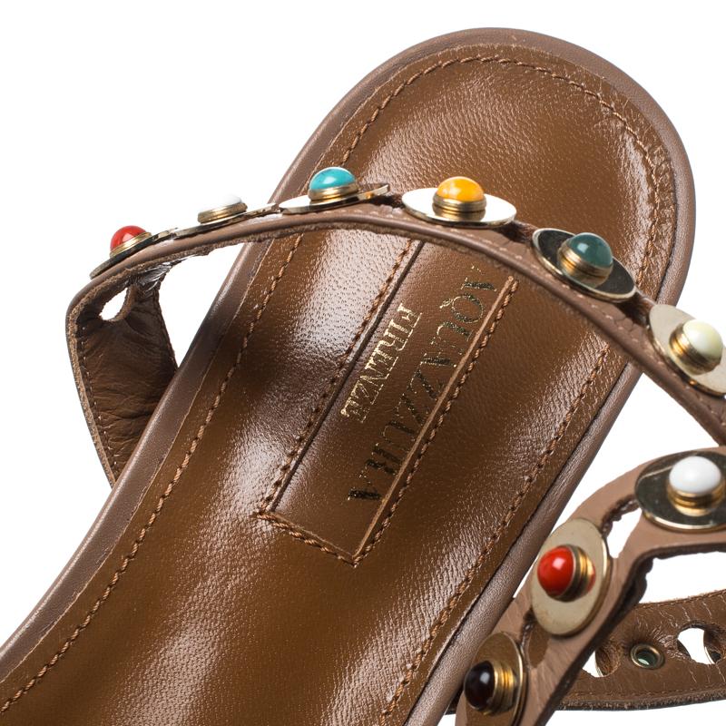 Aquazzura Leather Byzantine Stud Embellished Pointed Toe Flat Sandals Size 38 2