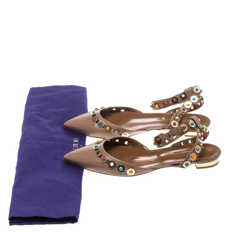Aquazzura Leather Byzantine Stud Embellished Pointed Toe Flat Sandals Size 38 3
