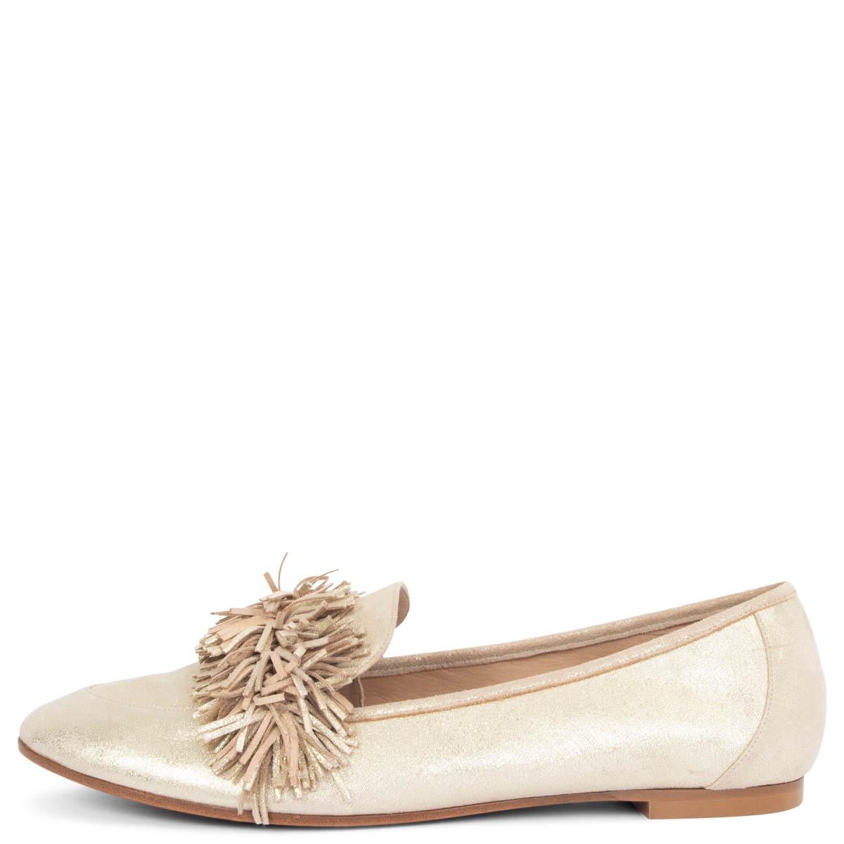 Gold AQUAZZURA light gold suede WILD THING Loafers Flats Shoes 40 For Sale