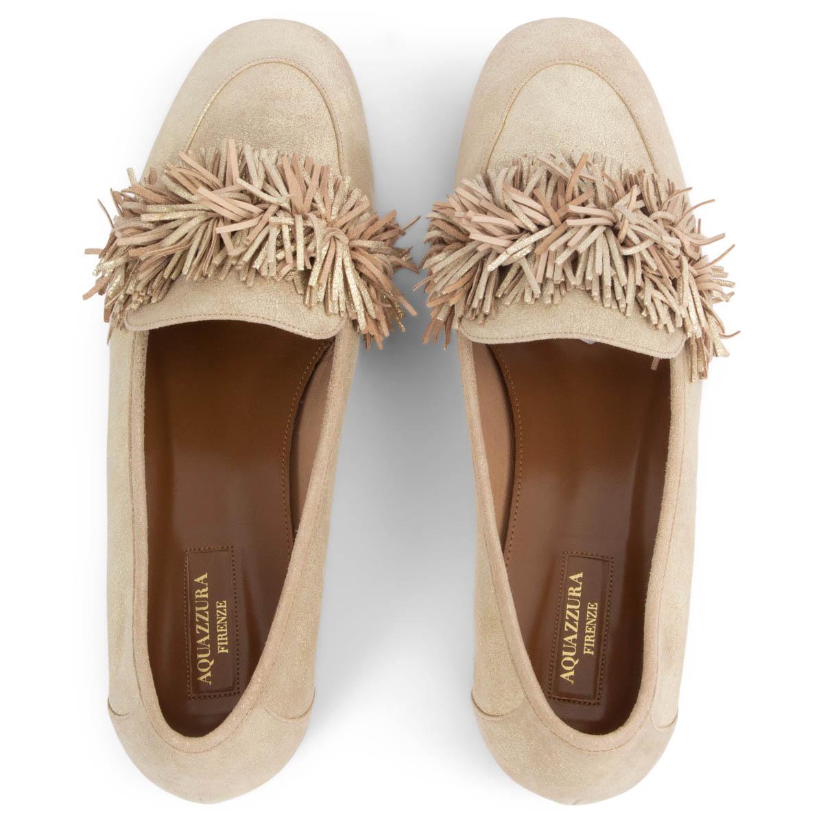 AQUAZZURA flache Schuhe aus hellem goldenem Wildleder mit LD THING Loafers 40 Damen im Angebot