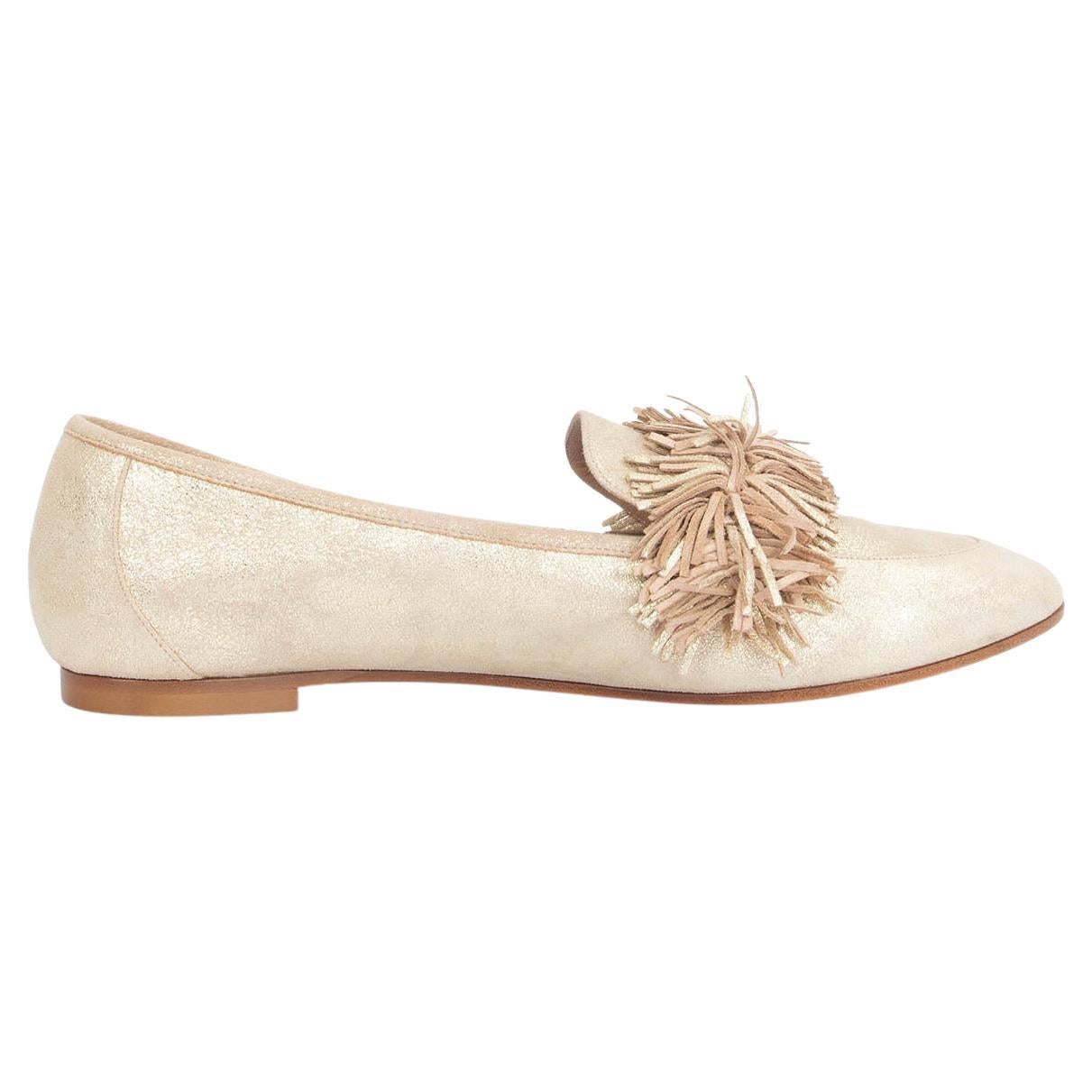 AQUAZZURA light gold suede WILD THING Loafers Flats Shoes 40 For Sale