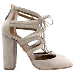 Aquazzura Light Grey Suede Lace Front Heels SIZE 38.5