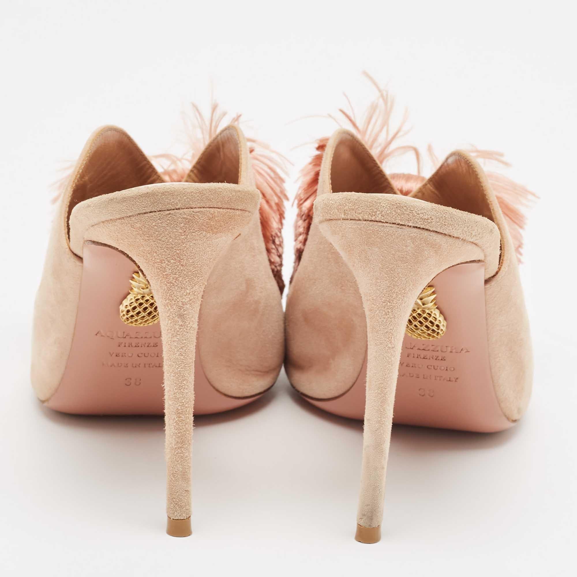 Women's Aquazzura Light Pink Suede Lotus Blossom Peep Toe Mules Size 38