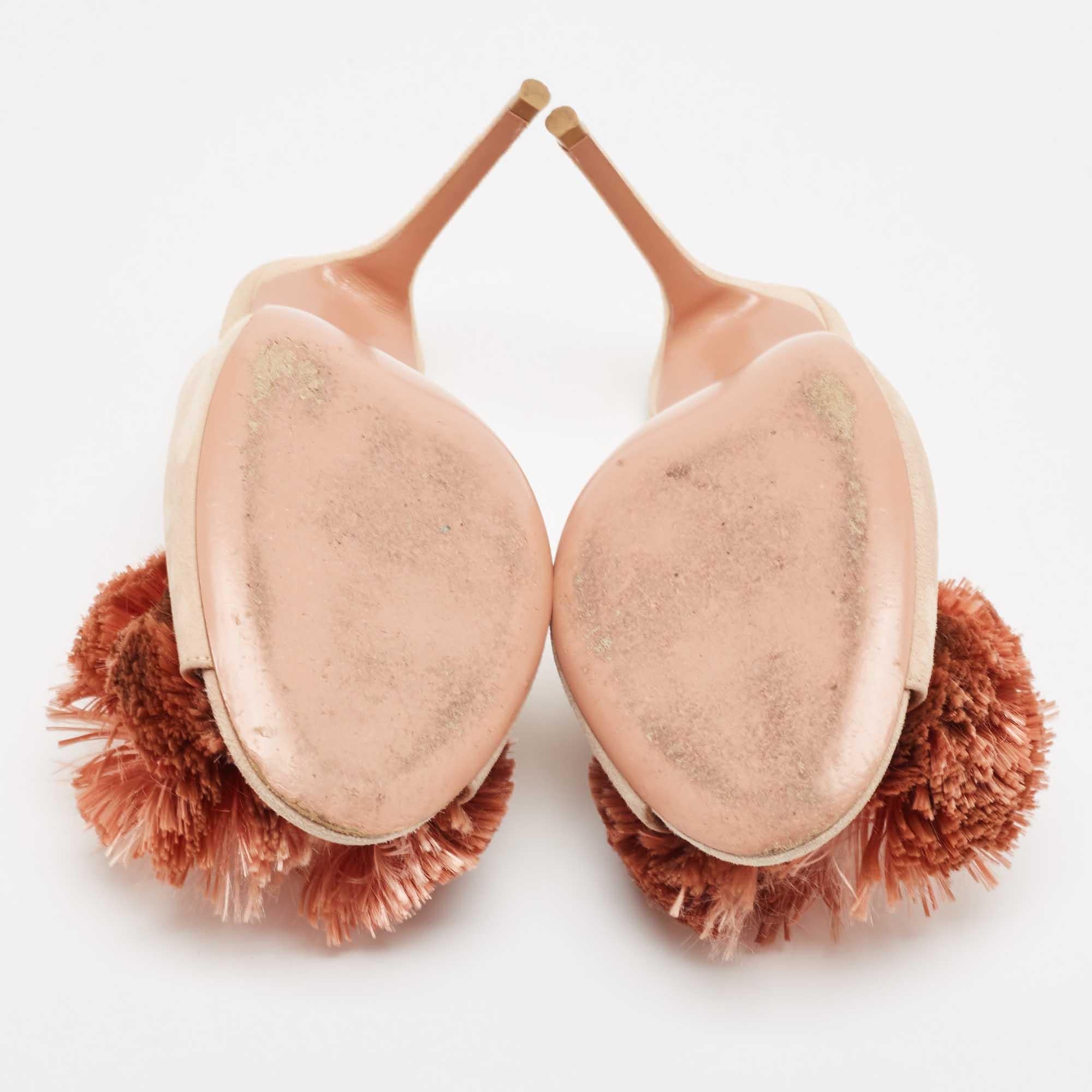 Aquazzura Light Pink Suede Lotus Blossom Peep Toe Mules Size 38 1