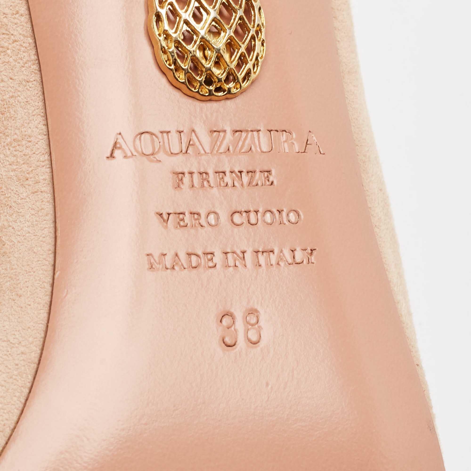 Aquazzura Light Pink Suede Lotus Blossom Peep Toe Mules Size 38 2