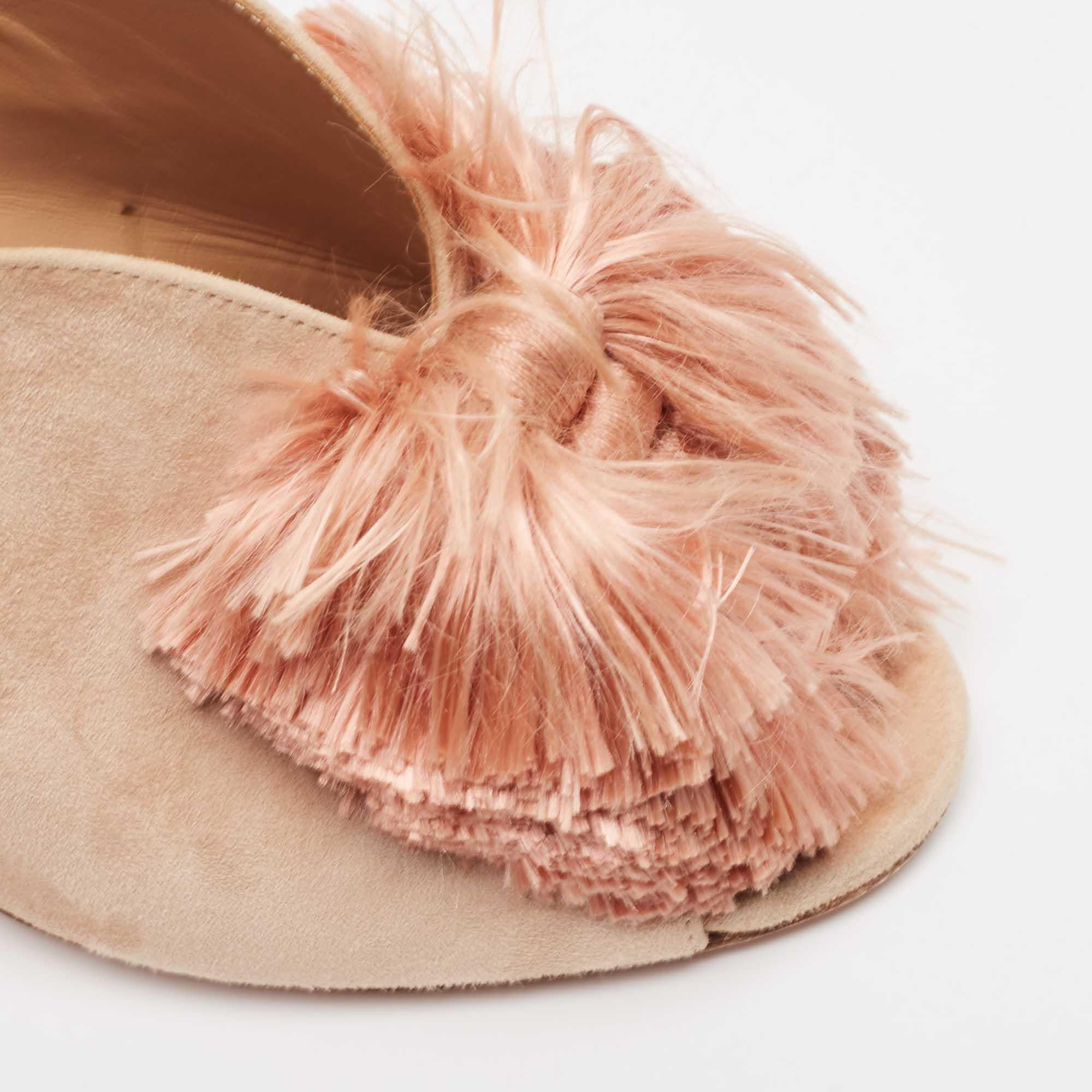 Aquazzura Light Pink Suede Lotus Blossom Peep Toe Mules Size 38 3