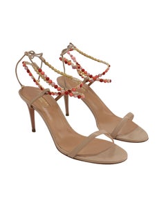Aquazzura Livia 75 Beaded Sandals In Beige Leather