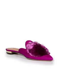 Aquazzura Magenta Suede Powder Puff Flat Mules Size IT 37.5