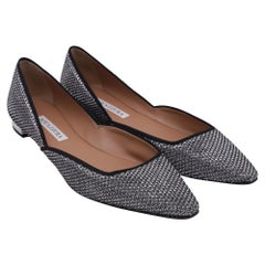 Aquazzura Maia Glitter Ballet Flats in Metallic Silver Sequin