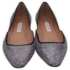 Aquazzura Maia Glitter Ballet Flats in Metallic Silver Sequin