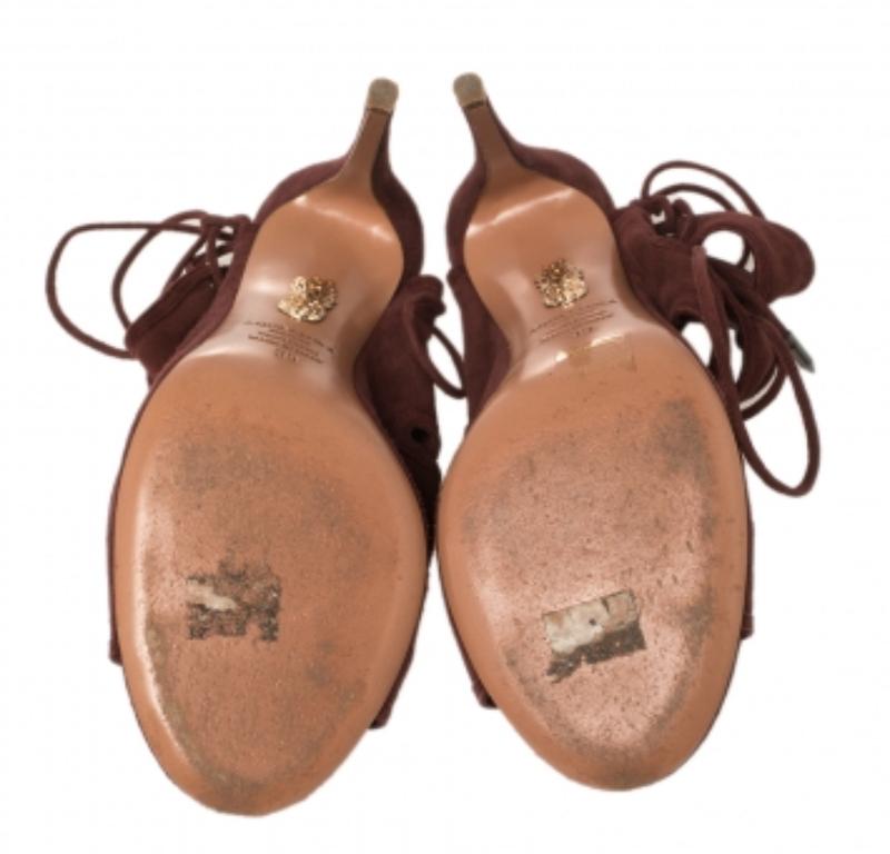 Brown Aquazzura Maroon Suede Sloane Cutout Peep Toe Sandals Size 39 For Sale