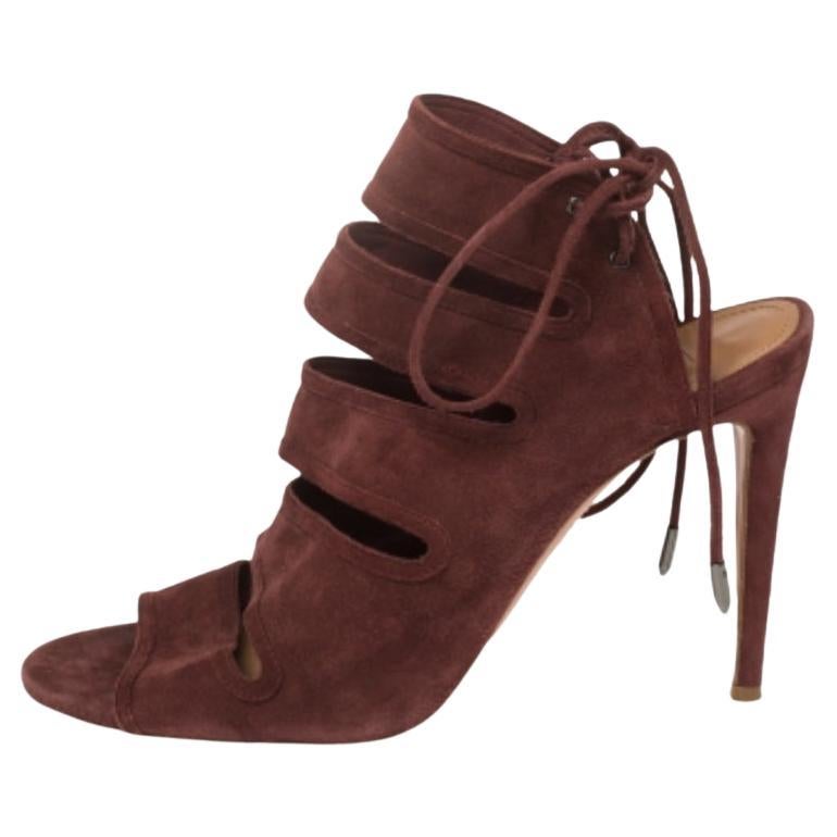 Aquazzura Maroon Suede Sloane Cutout Peep Toe Sandals Size 39 For Sale