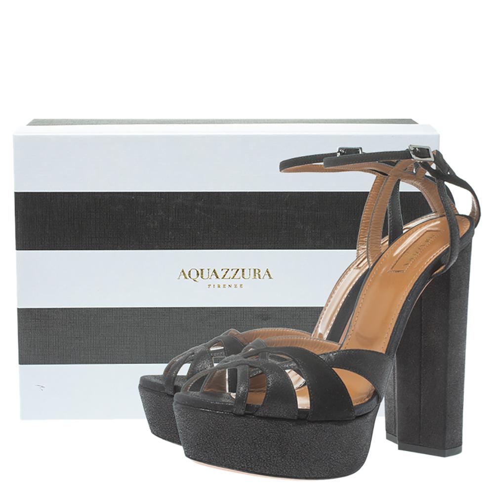Aquazzura Metallic Black Suede Luna Ankle Strap Platform Sandals Size 41 1