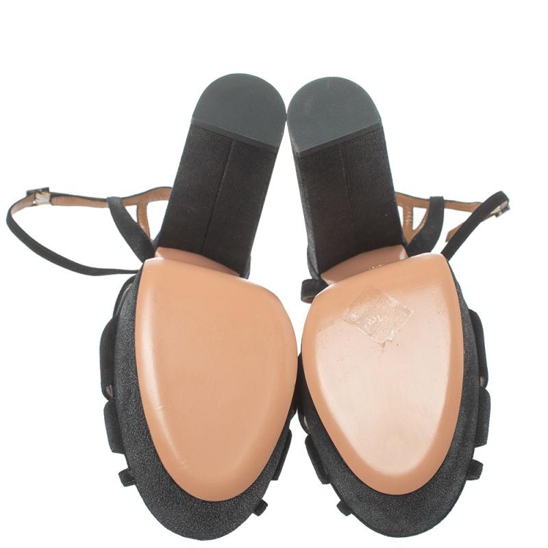 Aquazzura Metallic Black Suede Luna Ankle Strap Platform Sandals Size 41 2