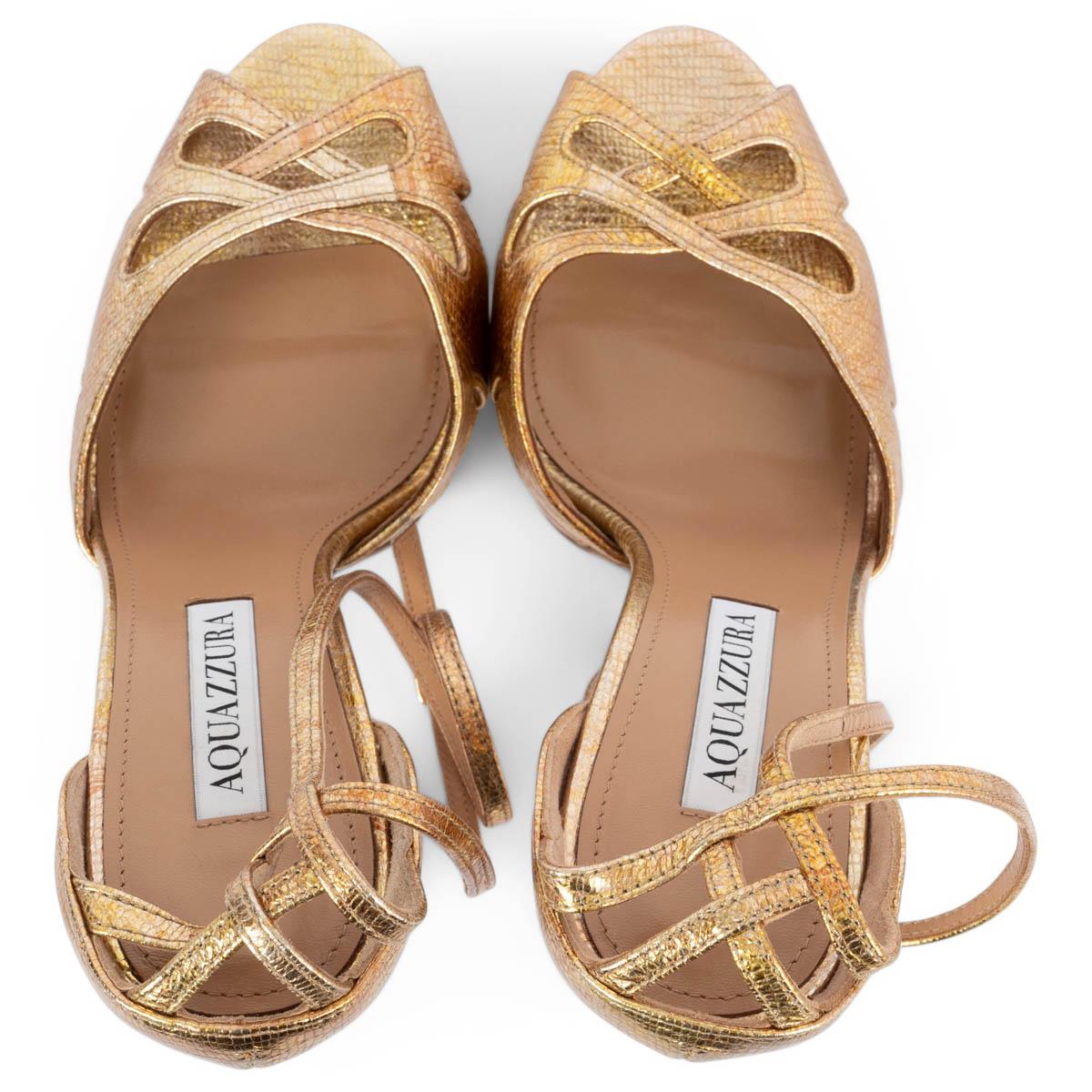 AQUAZZURA metallic gold leather ALL DOLLED UP PLATEAU 140 Sandals Shoes 36.5 For Sale 1