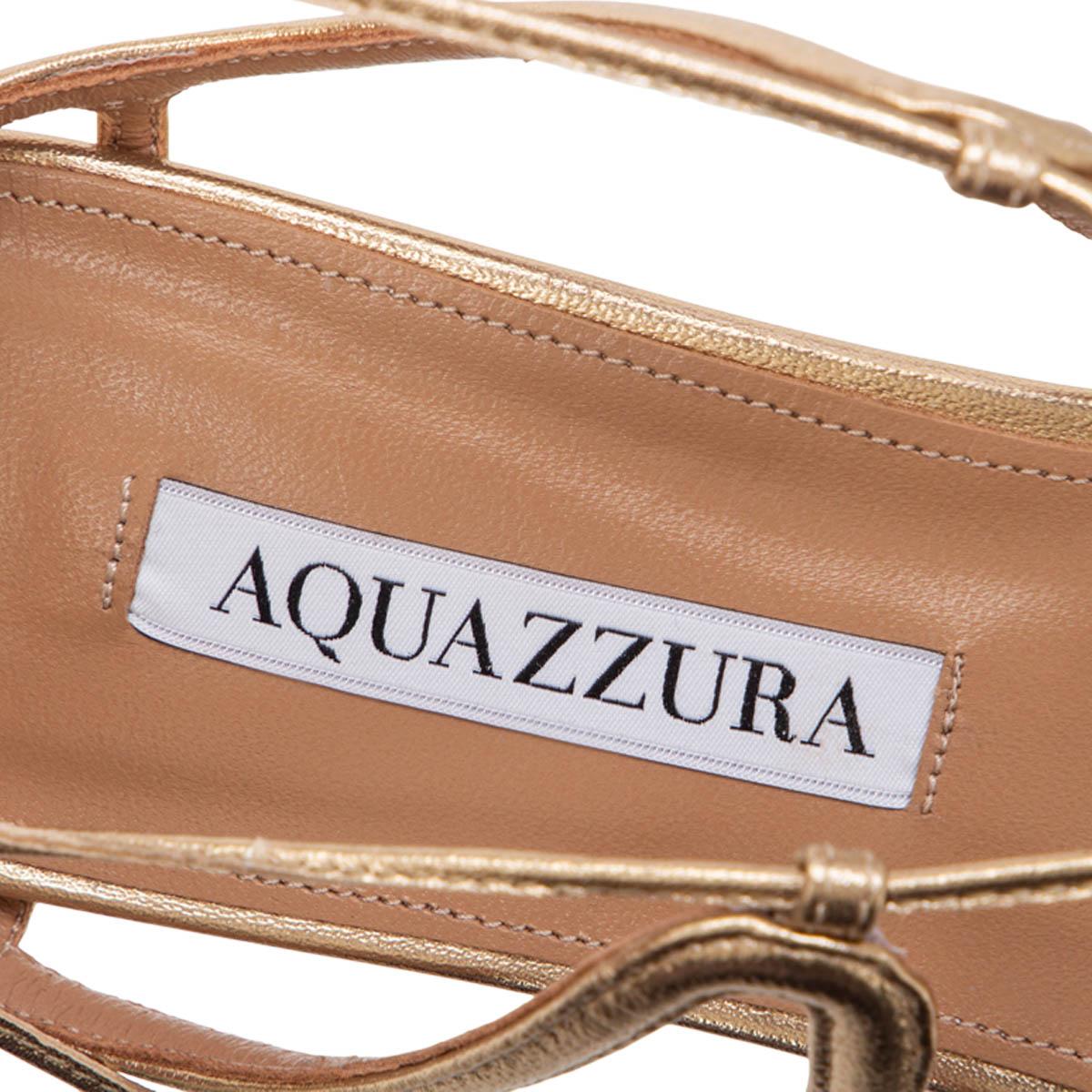 Gold AQUAZZURA metallic gold leather POMPEI Flat Gladiator Sandals Shoes 37.5