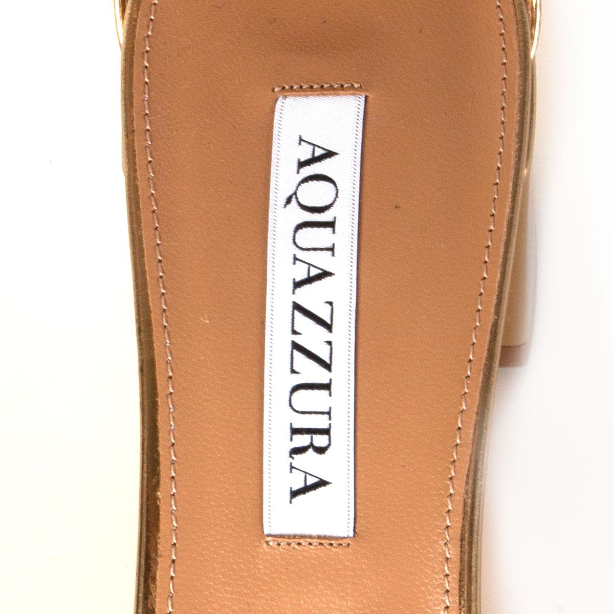Gold AQUAZZURA metallic gold leather PURIST 50 BLOCK HEEL Sandals Shoes 38