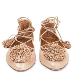 AQUAZZURA metallic nude leather SUNSHINE Ballet Flats Shoes 40