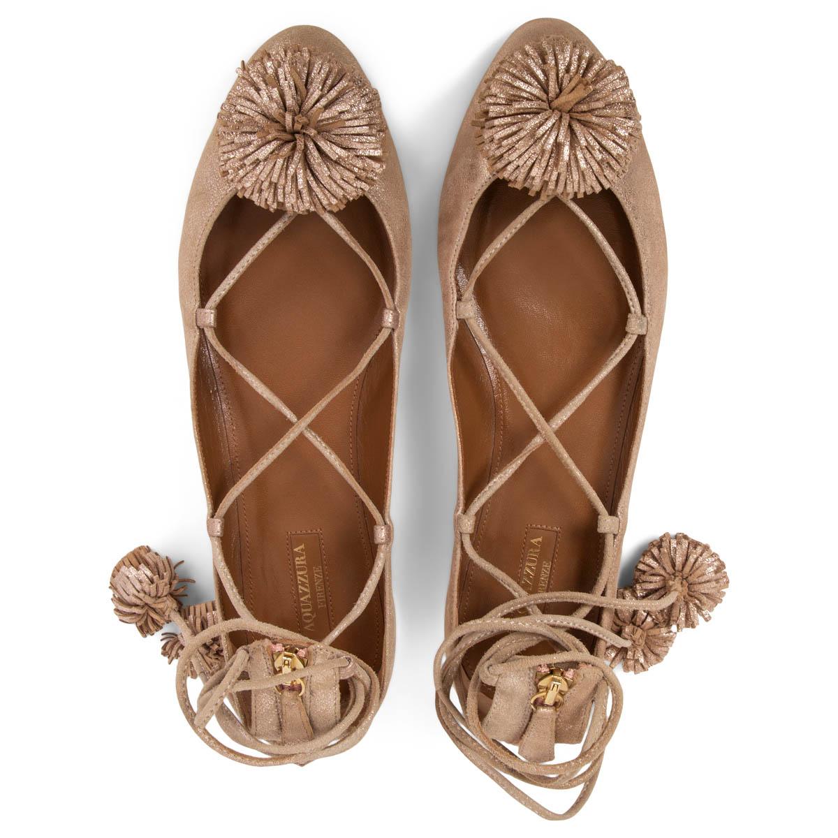 Donna AQUAZZURA pelle nuda metallizzata SUNSHINE Ballerine Scarpe 40 in vendita