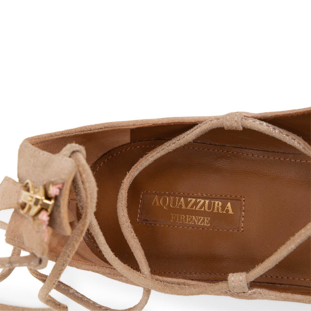 Beige AQUAZZURA metallic nude leather SUNSHINE Ballet Flats Shoes 40 For Sale