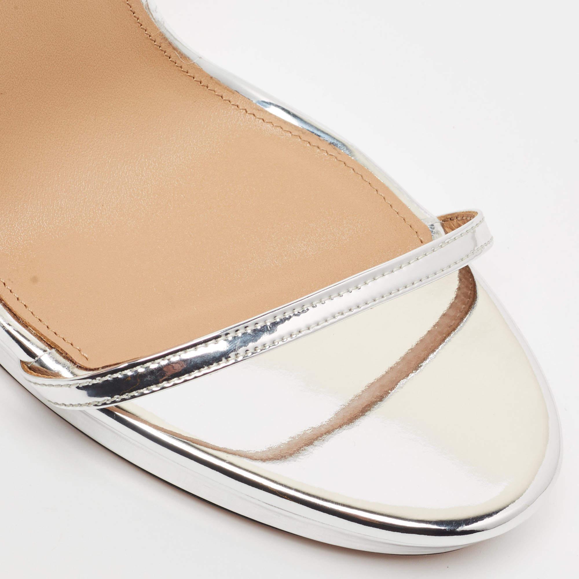 Aquazzura Metallic Silver Leather Olie Platform Sandals Size 41 For Sale 1