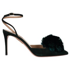 AQUAZZURA Monet green suede POWER PUFF 85 Slingbacks Shoes 39.5