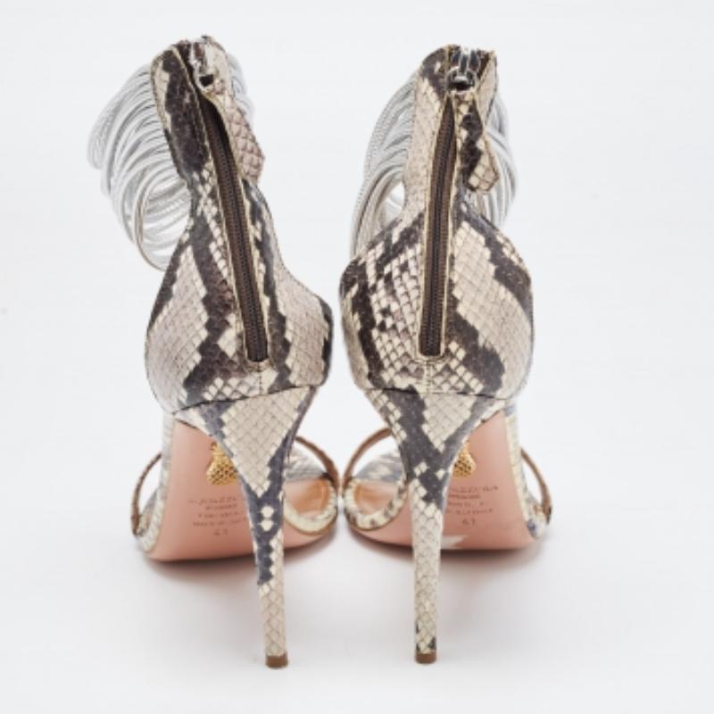 Aquazzura Monochrome Python Embossed Spin Me Around Strappy Sandals Size 41 In Good Condition For Sale In Dubai, Al Qouz 2