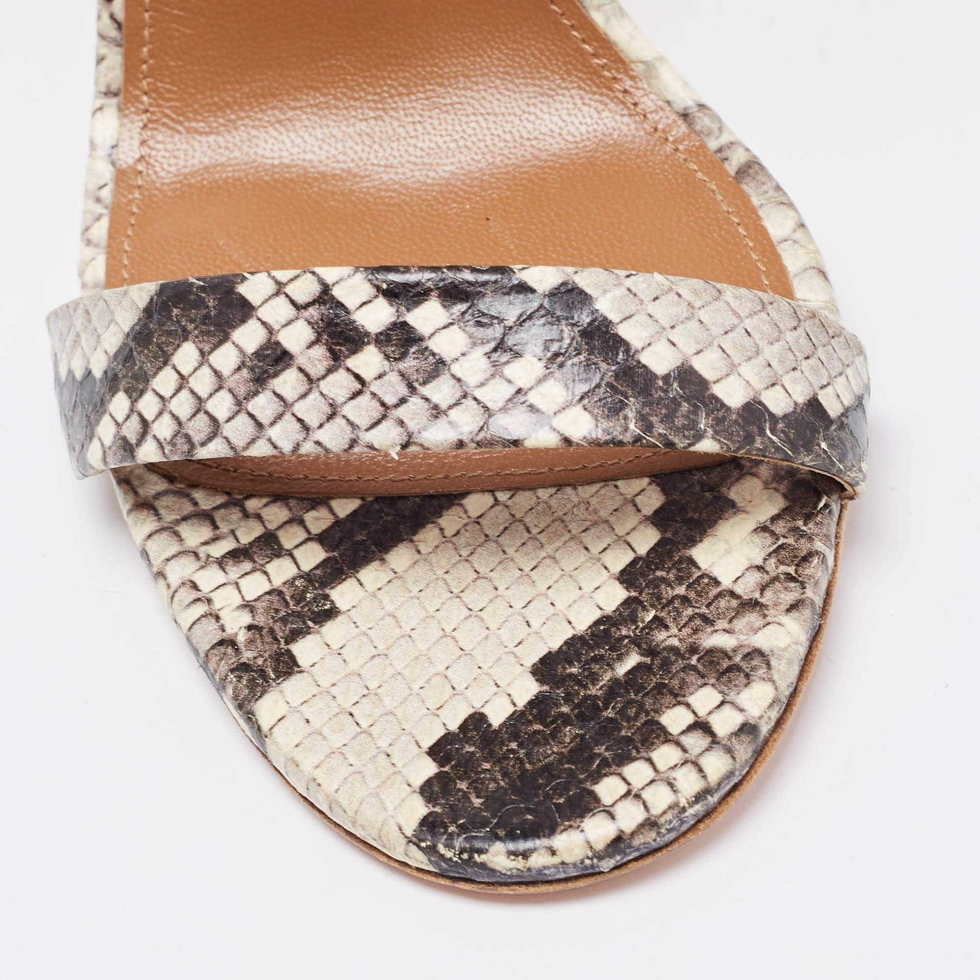 Women's Aquazzura Monochrome Python Embossed Spin Me Around Strappy Sandals Size 41 For Sale