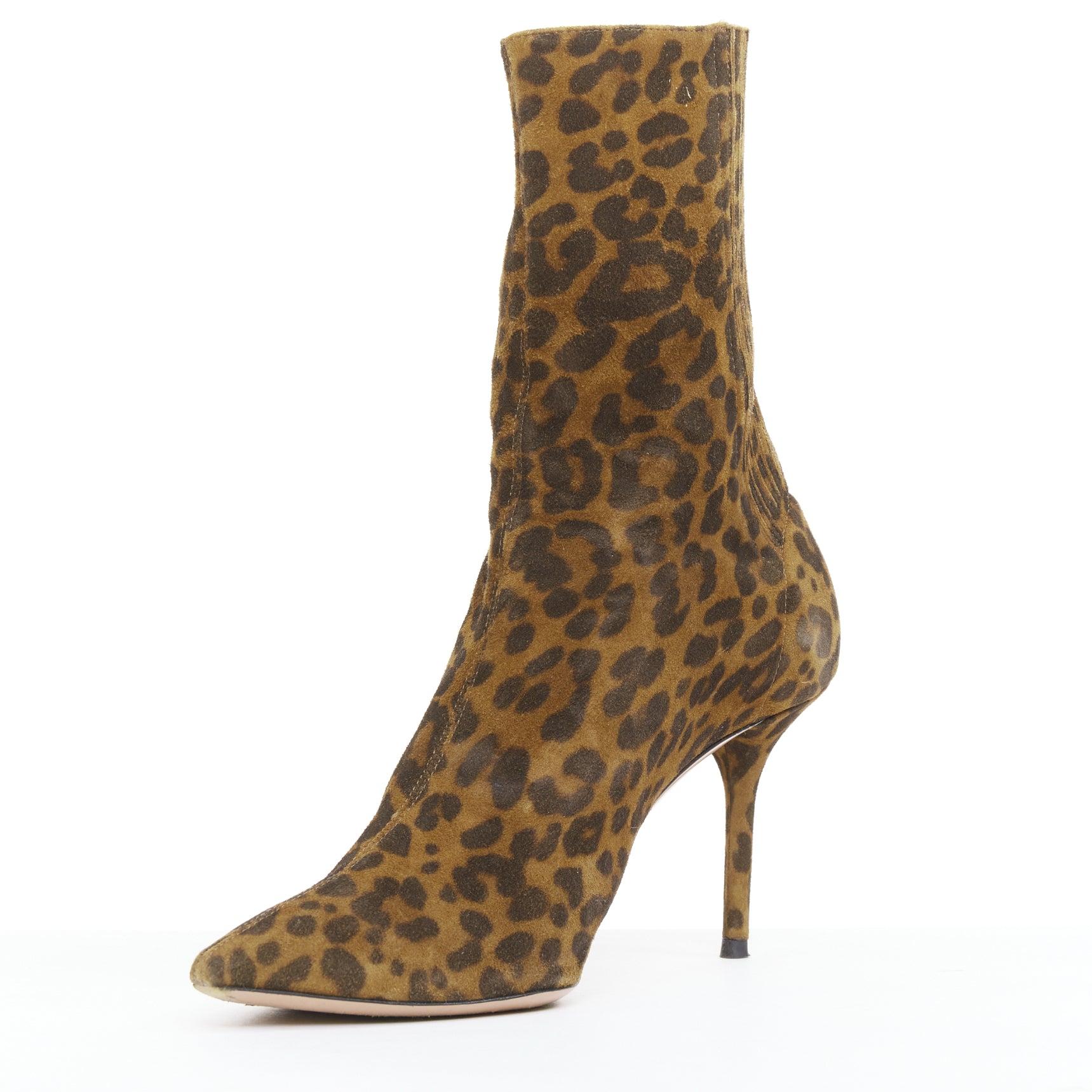 AQUAZZURA Montmartre bottes pointues en daim imprimé léopard marron EU36 État moyen - En vente à Hong Kong, NT