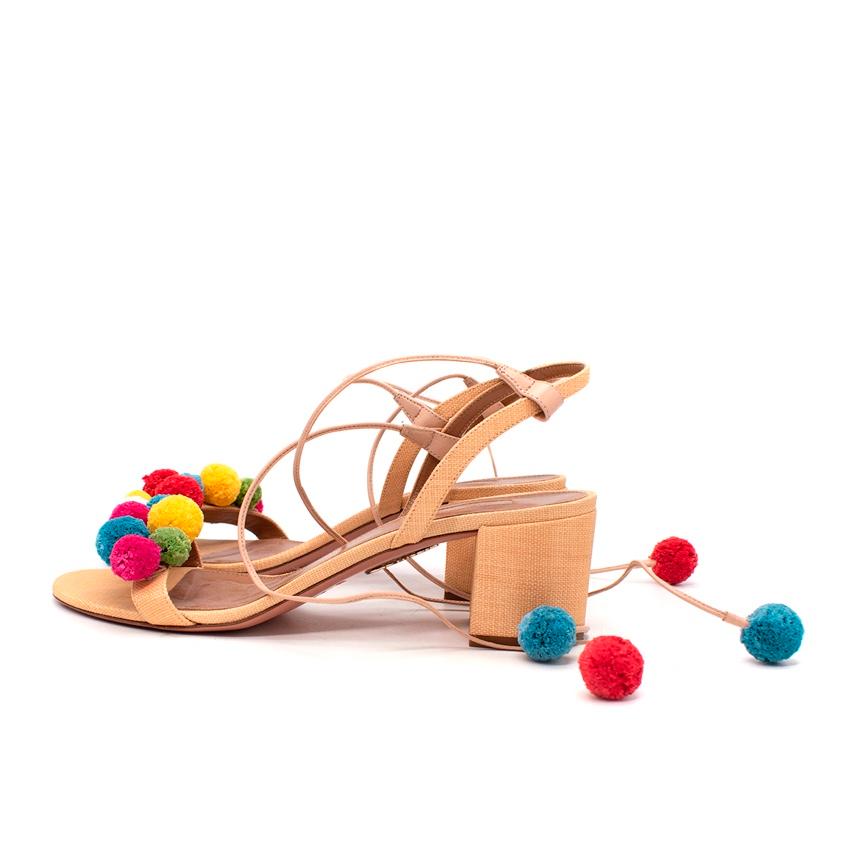 Beige Aquazzura Multi-Coloured Pom Pom City Sandals For Sale