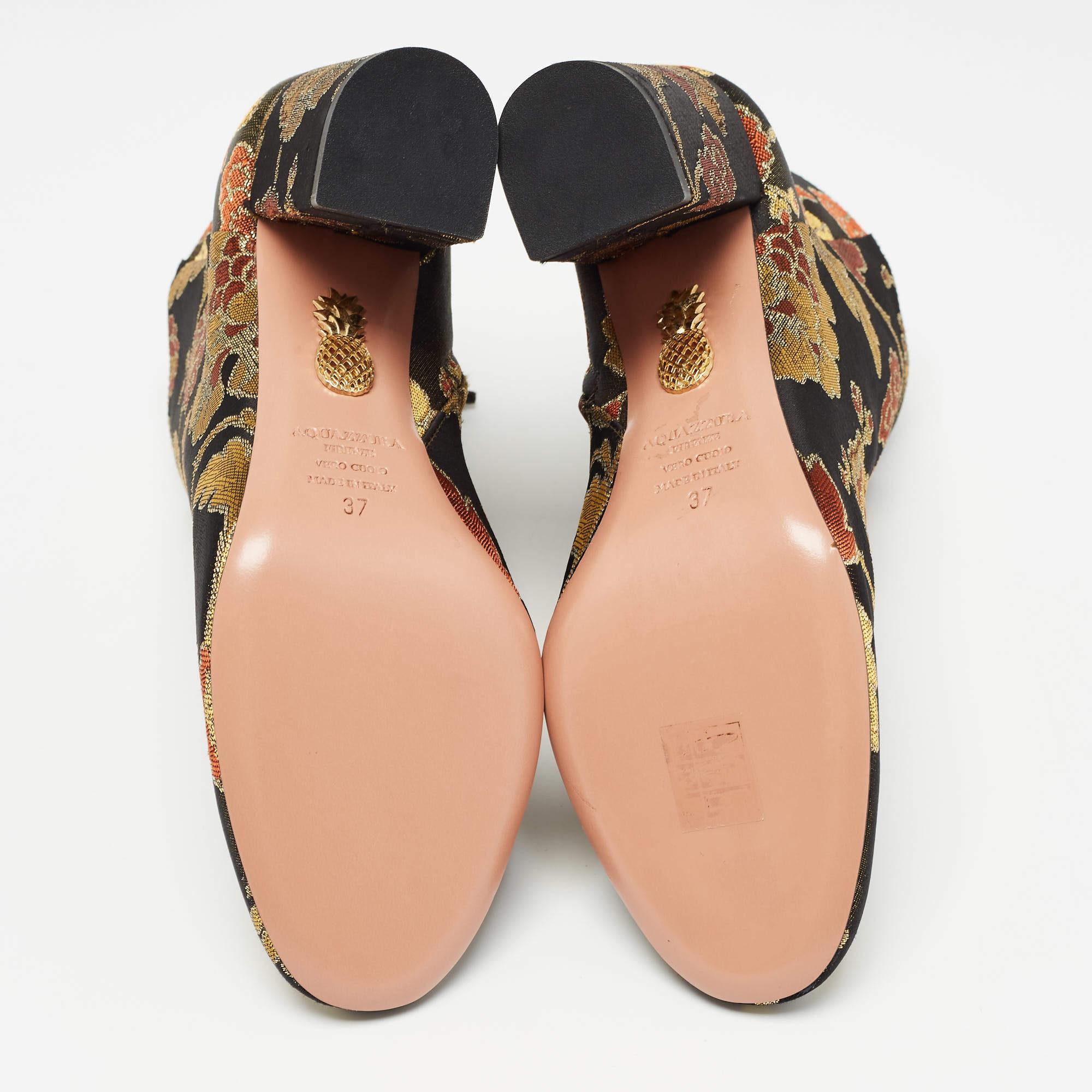 Aquazzura - Bottines à fermeture éclair en tissu brocart à fleurs multicolores, taille 37 1