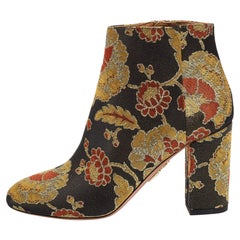 Aquazzura Multicolor Floral Brocade Fabric Zip Ankle Boots Size 37