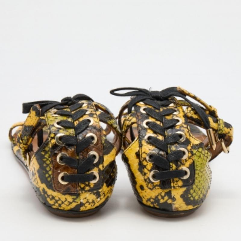 Brown Aquazzura Multicolor Python Ankle Strap Flat Sandals Size 38
