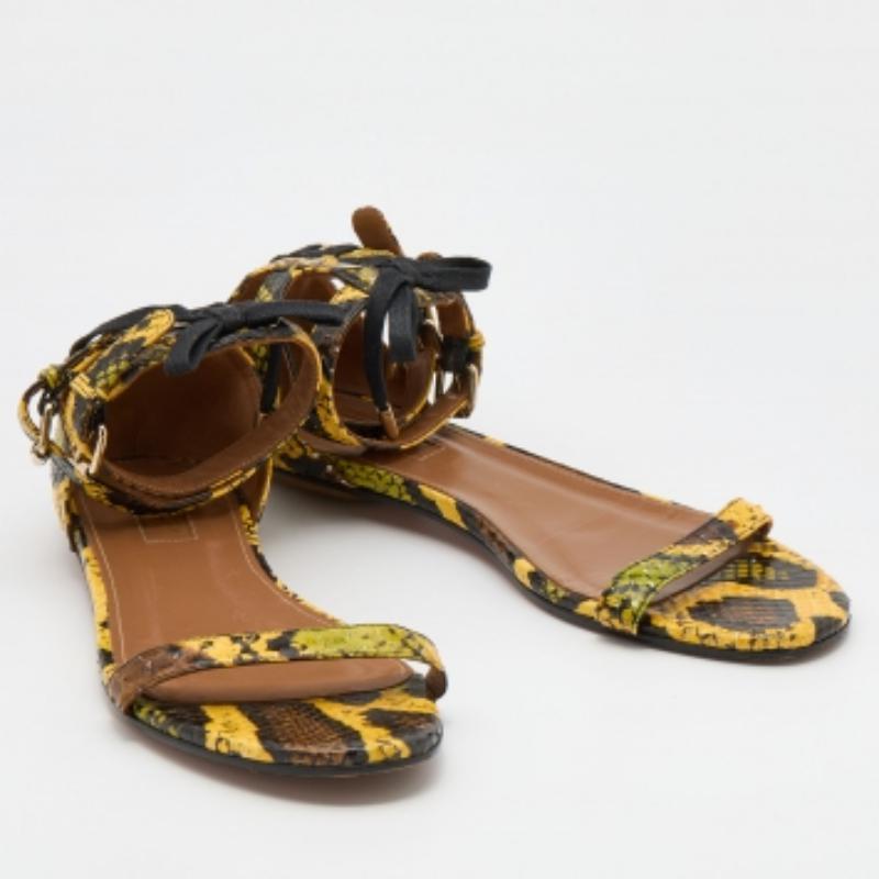 Women's Aquazzura Multicolor Python Ankle Strap Flat Sandals Size 38