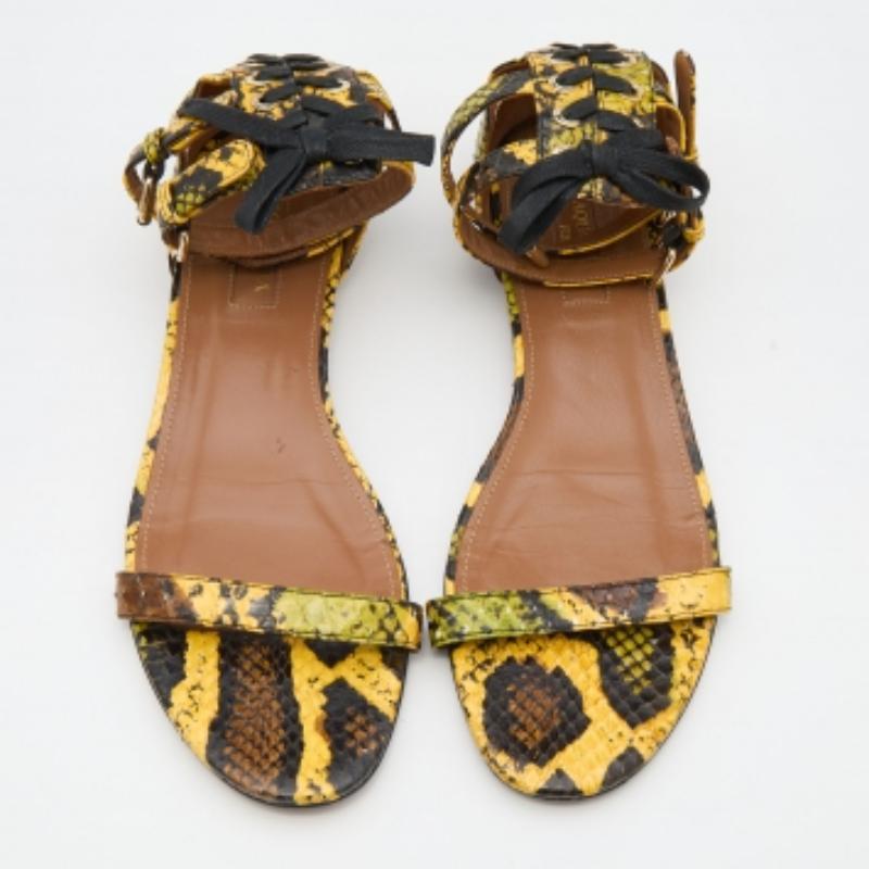 Aquazzura Multicolor Python Ankle Strap Flat Sandals Size 38 1