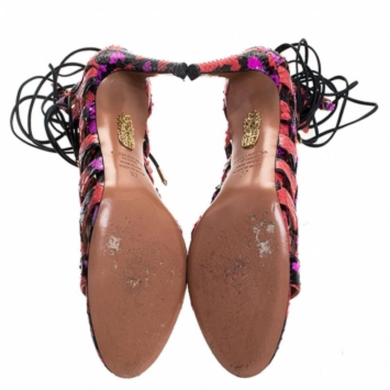Aquazzura Multicolor Python Leather Elaphe Cut Out Ankle Wrap Sandals Size 37 in vendita 1
