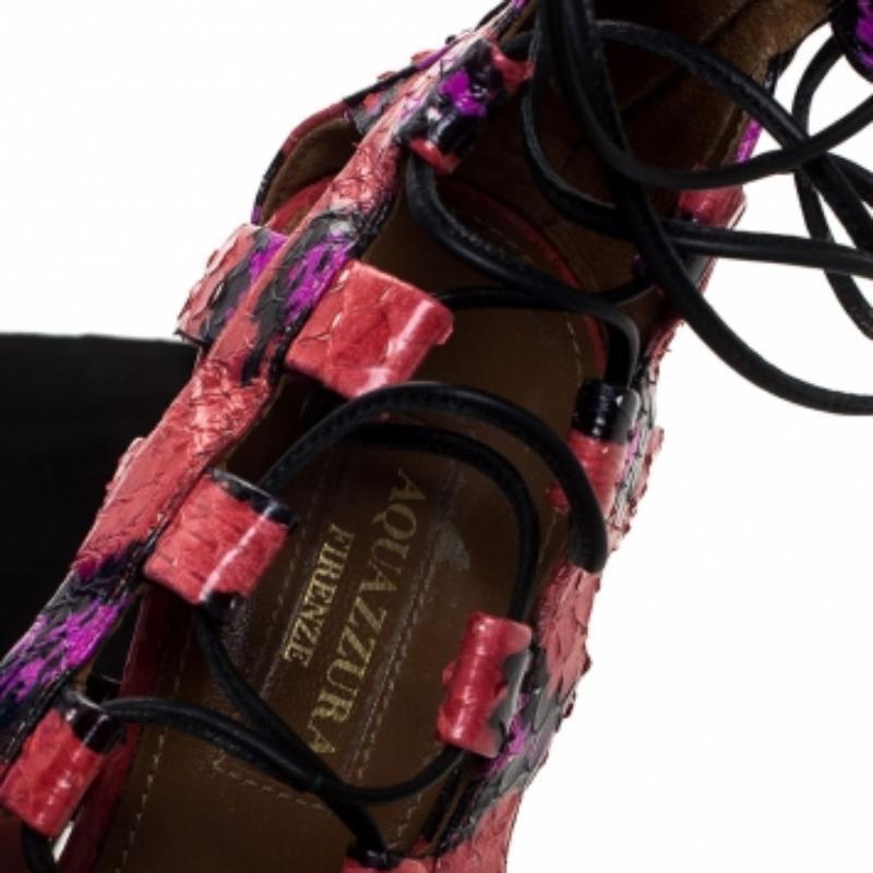 Aquazzura Multicolor Python Leather Elaphe Cut Out Ankle Wrap Sandals Size 37 in vendita 2