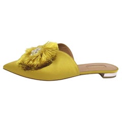 Aquazzura EU 38.5 Mustard yellow satin pointed-toe mules