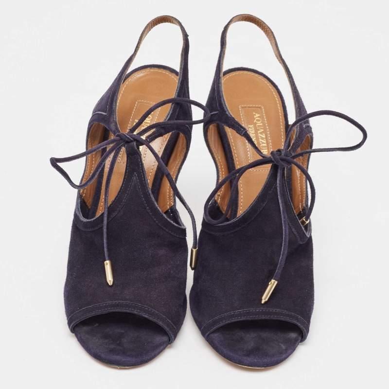 Noir Sandales Mira à lanières en daim bleu marine Aquazzura, taille 37 en vente